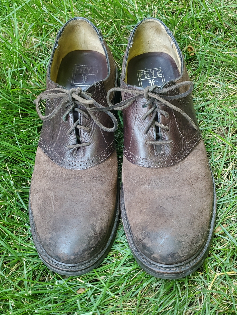 Frye Two-Tone Brown Suede and Leather Derby Shoes